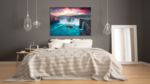 Glass Print Wall Art – Image on Glass SART01B Nature Series: Colorful sunset over the waterfall