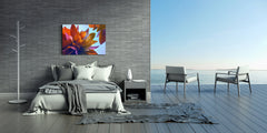 Modern Glass Picture - Contemporary Wall Art SART04 Flowers and leaves Series: Colorful lotus flowers