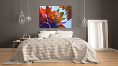 Modern Glass Picture - Contemporary Wall Art SART04 Flowers and leaves Series: Colorful lotus flowers
