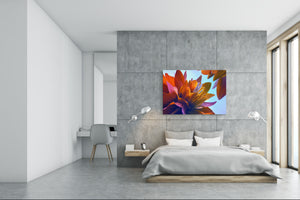 Modern Glass Picture - Contemporary Wall Art SART04 Flowers and leaves Series: Colorful lotus flowers