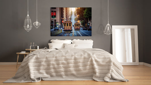 Glass Picture Toughened Wall Art  - Wall Art Glass Print Picture SART02 Cities Series: Traditional Cable Cars in San Francisco