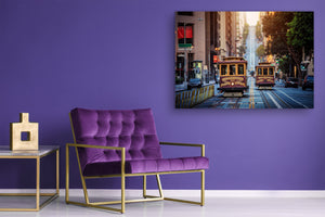 Glass Picture Toughened Wall Art  - Wall Art Glass Print Picture SART02 Cities Series: Traditional Cable Cars in San Francisco