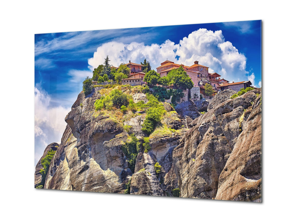 Modern Glass Picture - Contemporary Wall Art SART01 Nature Series: Monastery on a hill