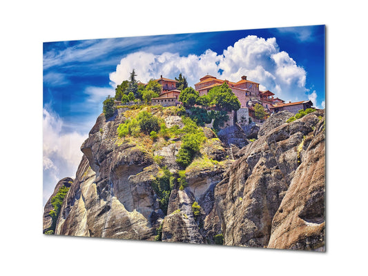 Modern Glass Picture - Contemporary Wall Art SART01 Nature Series: Monastery on a hill