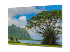Modern Glass Picture - Contemporary Wall Art SART01 Nature Series: Panoramic view of the Koolau mountains in Hawaii