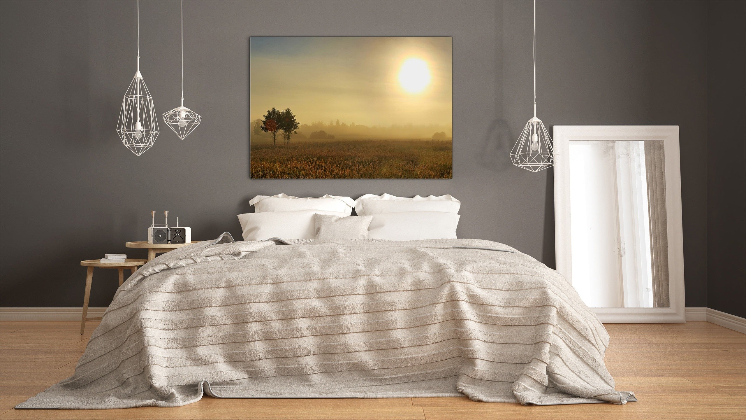 Glass Printed Picture - Wall Picture behind Tempered Glass SART01D Nature Series: Early summer dawn with fog