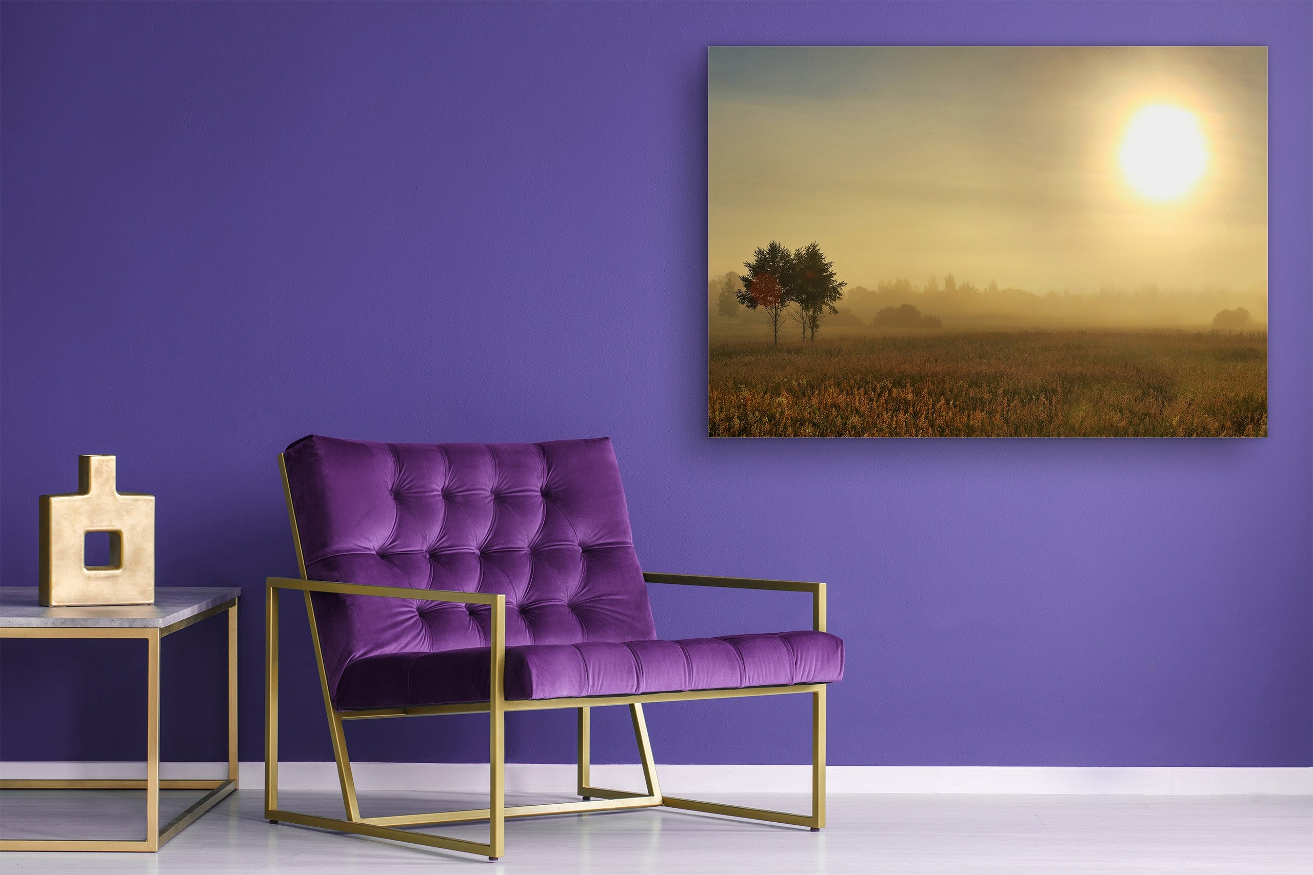 Glass Printed Picture - Wall Picture behind Tempered Glass SART01D Nature Series: Early summer dawn with fog