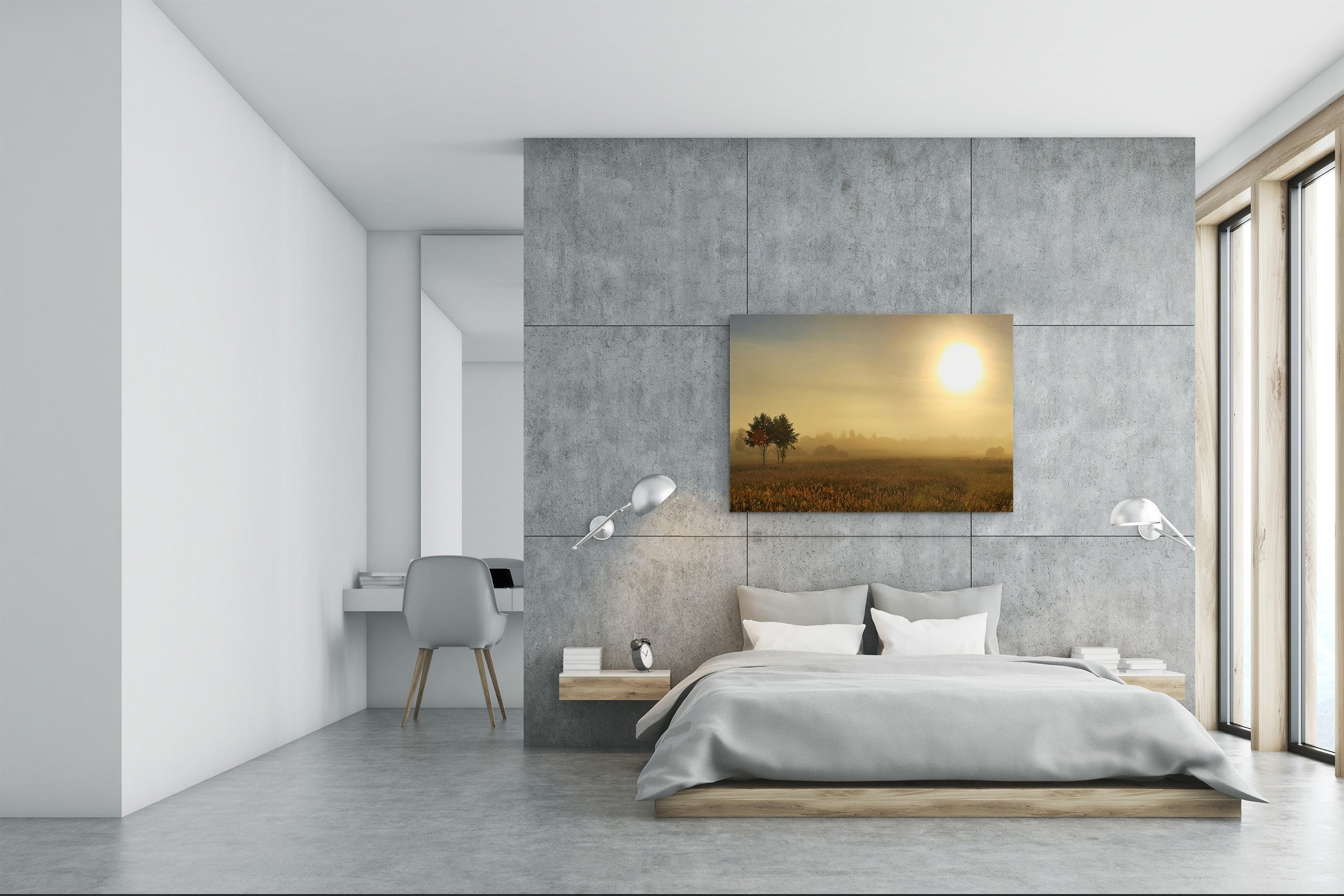 Glass Printed Picture - Wall Picture behind Tempered Glass SART01D Nature Series: Early summer dawn with fog