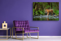 Glass Picture Wall Art - Picture on Glass SART03A Animals Series: Tiger walking in the water