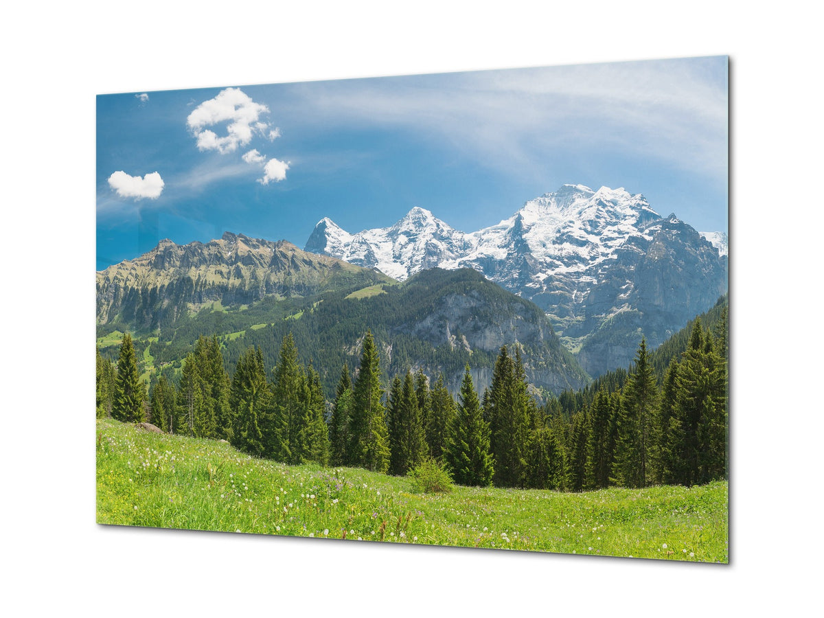 Modern Glass Picture - Contemporary Wall Art SART01 Nature Series: Spectacular Swiss Alps landscape