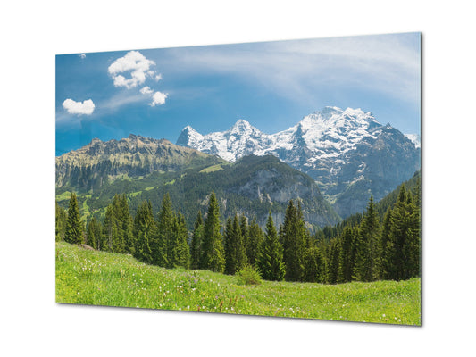 Modern Glass Picture - Contemporary Wall Art SART01 Nature Series: Spectacular Swiss Alps landscape