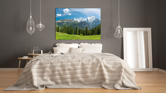 Modern Glass Picture - Contemporary Wall Art SART01 Nature Series: Spectacular Swiss Alps landscape