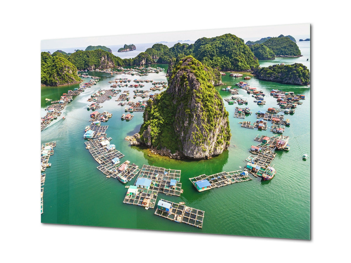 Glass Picture Toughened Wall Art  - Wall Art Glass Print Picture SART02 Cities Series: Fishing village in  Lan Ha Bay, Vietnam
