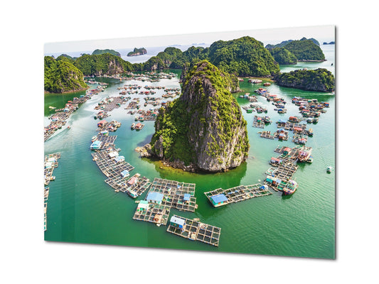 Glass Picture Toughened Wall Art  - Wall Art Glass Print Picture SART02 Cities Series: Fishing village in  Lan Ha Bay, Vietnam