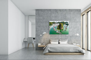 Glass Picture Toughened Wall Art  - Wall Art Glass Print Picture SART02 Cities Series: Fishing village in  Lan Ha Bay, Vietnam