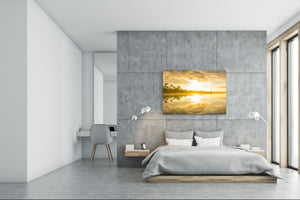 Glass Printed Picture - Wall Picture behind Tempered Glass SART01D Nature Series: Sunrise over the lake