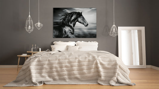 Glass Picture Wall Art - Picture on Glass SART03A Animals Series: Black and white horse