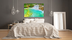 Modern Glass Picture - Contemporary Wall Art SART01 Nature Series: Waterfall in Laos