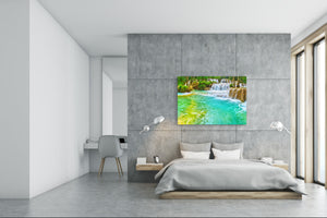 Modern Glass Picture - Contemporary Wall Art SART01 Nature Series: Waterfall in Laos