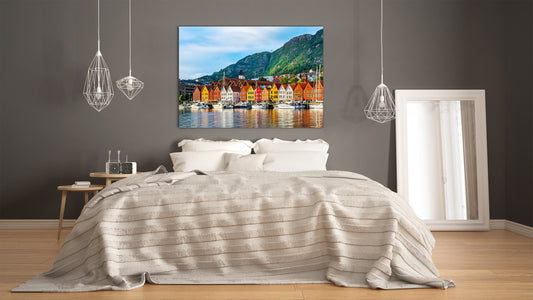 Glass Picture Toughened Wall Art  - Wall Art Glass Print Picture SART02 Cities Series: Historical buildings in Bergen, Norway
