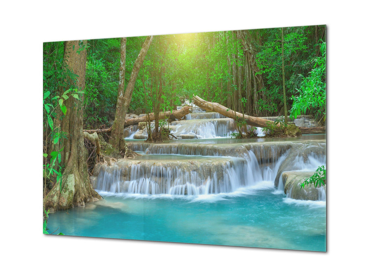 Cuadro de vidrio moderno - Arte mural contemporáneo SART01 Serie Naturaleza: Cascada en Tailandia 3