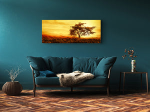 Graphic Art Print on Glass – Available in 5 different sizes – Nature Series 01B:  African tree silhouette over sunset