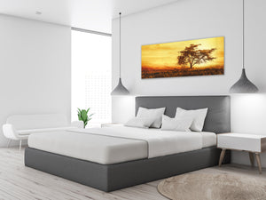 Graphic Art Print on Glass – Available in 5 different sizes – Nature Series 01B:  African tree silhouette over sunset