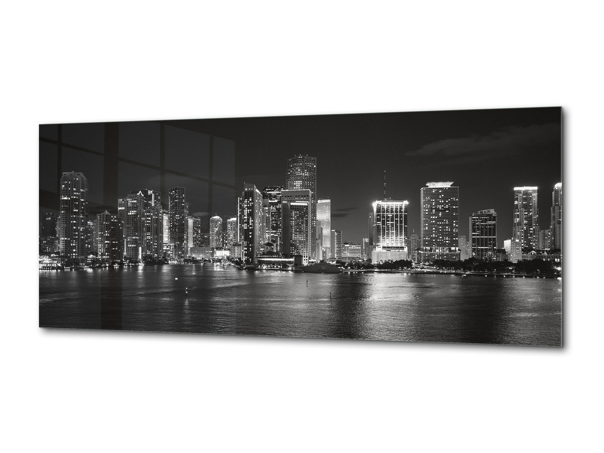 Beautiful Quality Glass Print Picture – Available in 5 different sizes – Cities Series 04: Miami skyscrapers at night