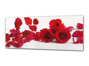 Glass Print Wall Art – Image on Glass 125 x 50 cm (≈ 50” x 20”) ; Roses 1