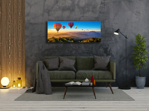 Modern Glass Picture – Available in 5 different sizes – Nature Series 01C: Hot air balloon flight at sunset