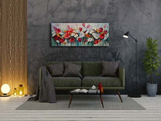 Glass Wall Art  – Available in 5 different sizes – Flowers and leaves Series 03: Tulips