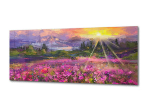 Wall Art Glass Print Canvas Picture – Available in 5 different sizes – Miscellanous Series 05: Oil painting of wildflowers
