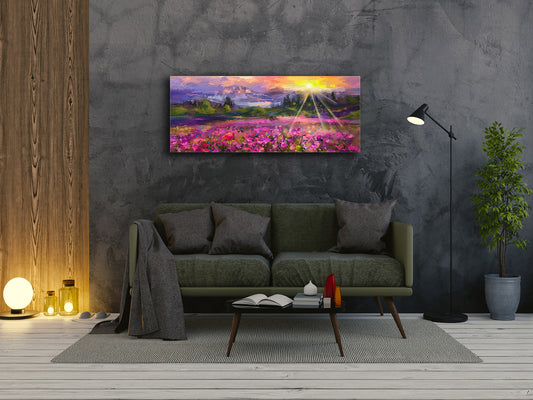 Wall Art Glass Print Canvas Picture – Available in 5 different sizes – Miscellanous Series 05: Oil painting of wildflowers