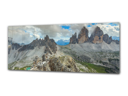 Arte mural con impresión en vidrio: imagen sobre vidrio de 125 x 50 cm (≈ 50” x 20”); Montañas 8