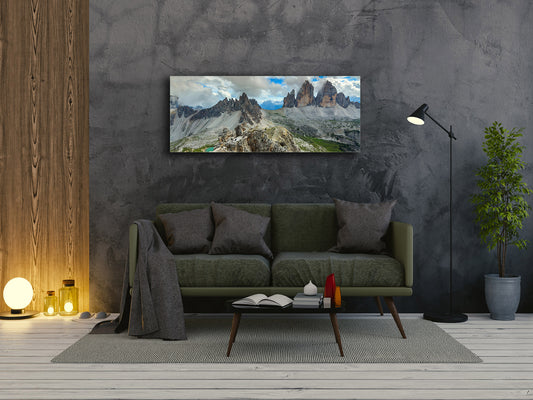 Arte mural con impresión en vidrio: imagen sobre vidrio de 125 x 50 cm (≈ 50” x 20”); Montañas 8