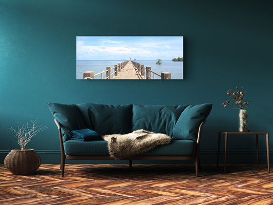 Arte mural con impresión en vidrio: imagen sobre vidrio de 125 x 50 cm (≈ 50” x 20”); Muelle 5