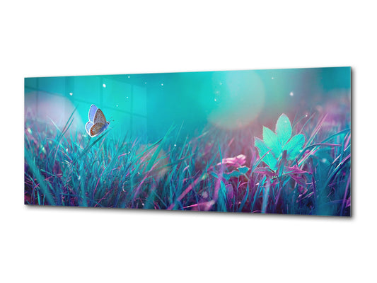 Glass Picture Wall Art – Available in 5 different sizes – Nature Series 01D: Butterfly in the grass