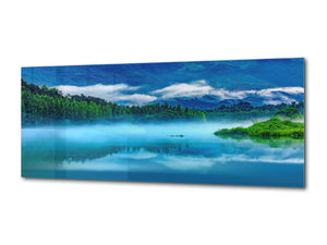 Graphic Art Print on Glass – Available in 5 different sizes – Nature Series 01B: Foggy lake