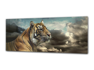 Glass Print Wall Art – Image on Glass 125 x 50 cm (≈ 50” x 20”) ; Tiger 1