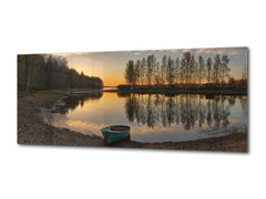 Graphic Art Print on Glass – Available in 5 different sizes – Nature Series 01B: Calm river at sunset