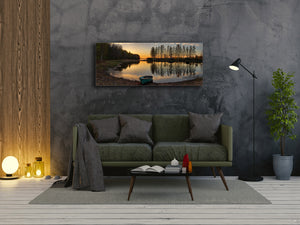 Graphic Art Print on Glass – Available in 5 different sizes – Nature Series 01B: Calm river at sunset