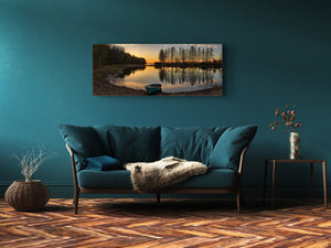 Graphic Art Print on Glass – Available in 5 different sizes – Nature Series 01B: Calm river at sunset