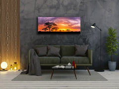 Cuadro de vidrio para pared – Disponible en 5 tamaños diferentes – Serie Naturaleza 01D: Silueta de árbol en África con puesta de sol