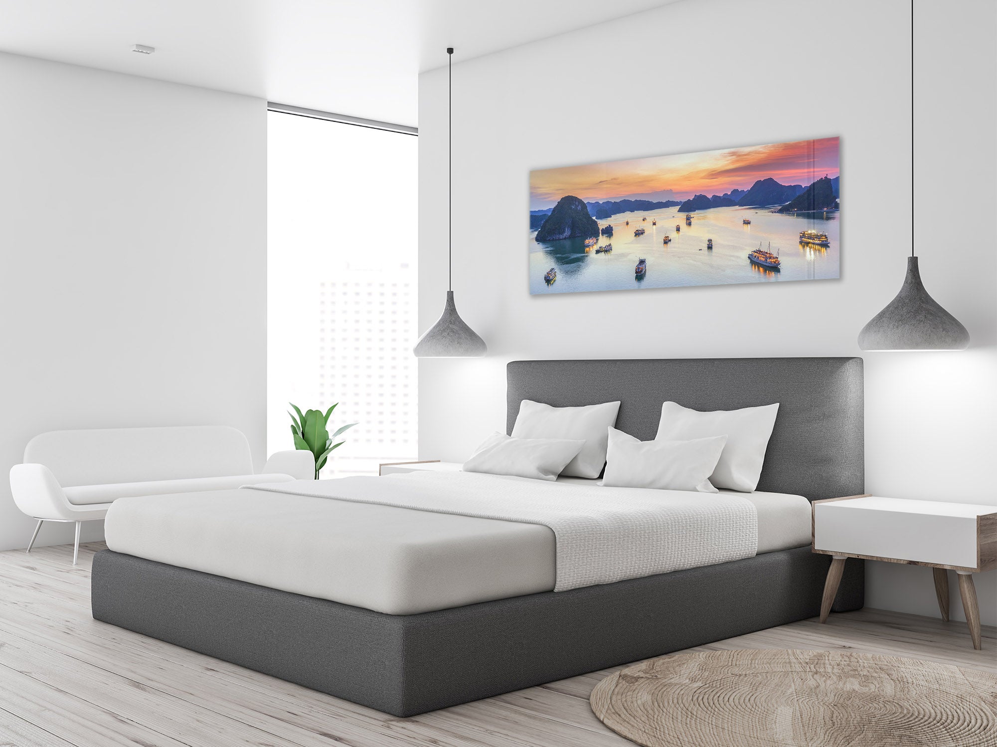 Modern Glass Picture – Available in 5 different sizes – Nature Series 01C: Junk boat cruise to Ha Long Bay