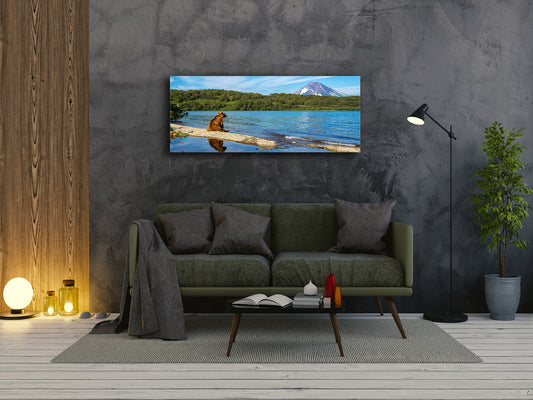 Glass Print Wall Art – Available in 5 different sizes – Nature Series 01A: Lonely bear on the lakeshore