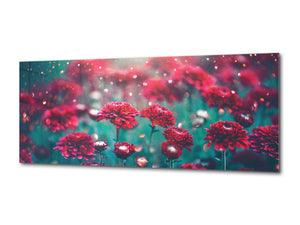 Glass Wall Art  - Available in 5 different sizes – Flowers and leaves Series 03: Flowers blooming in the garden