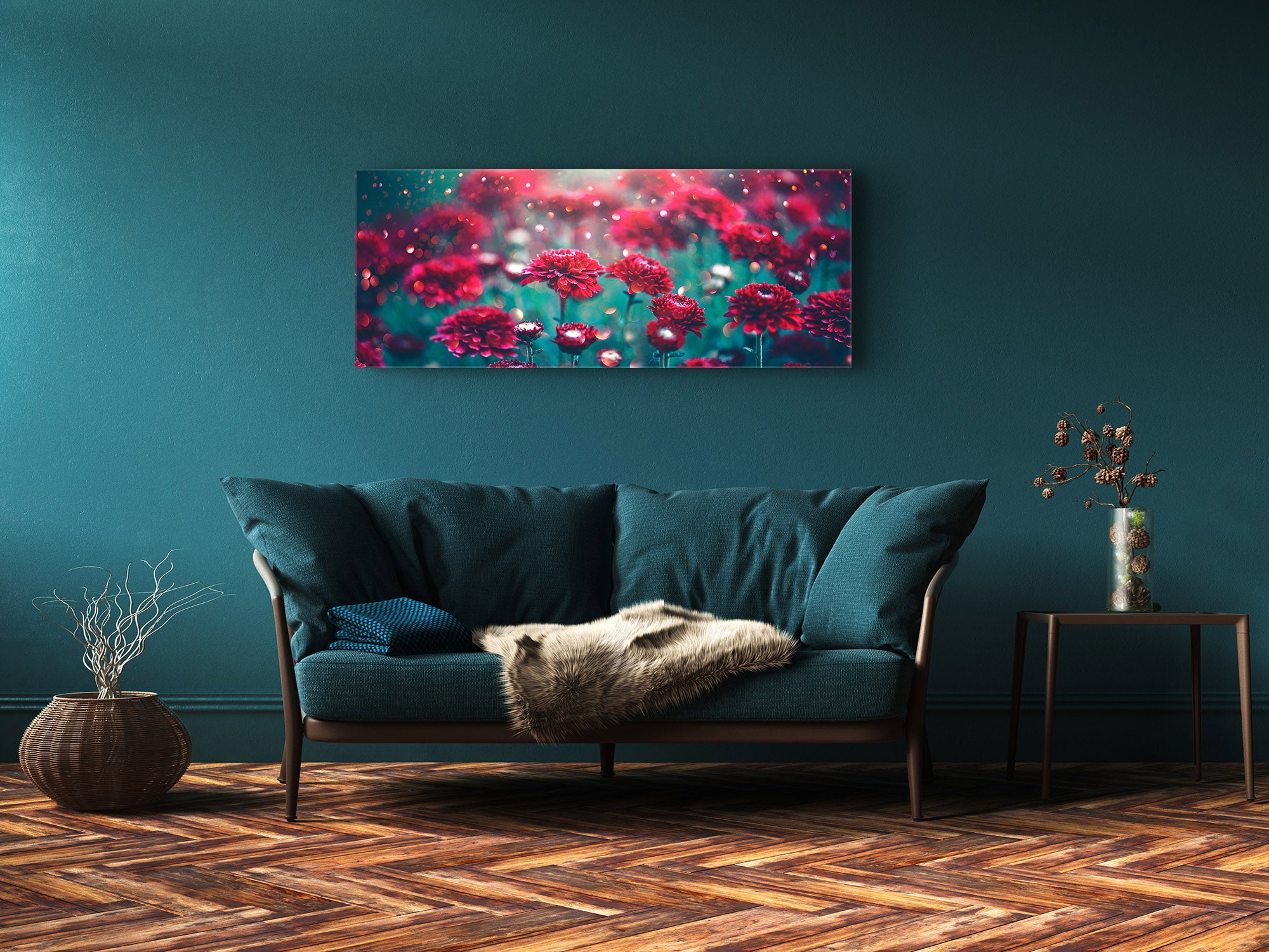 Glass Wall Art  - Available in 5 different sizes – Flowers and leaves Series 03: Flowers blooming in the garden