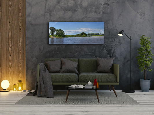 Modern Glass Picture – Available in 5 different sizes – Nature Series 01C: Summer panorama of the river