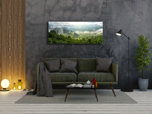 Graphic Art Print on Glass – Available in 5 different sizes – Nature Series 01B: Panoramic foggy landscape