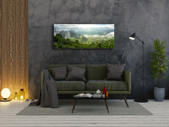Graphic Art Print on Glass – Available in 5 different sizes – Nature Series 01B: Panoramic foggy landscape